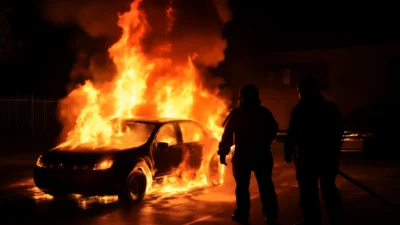 Veículo incendeia-se em estacionamento de clube em Cachoeiro